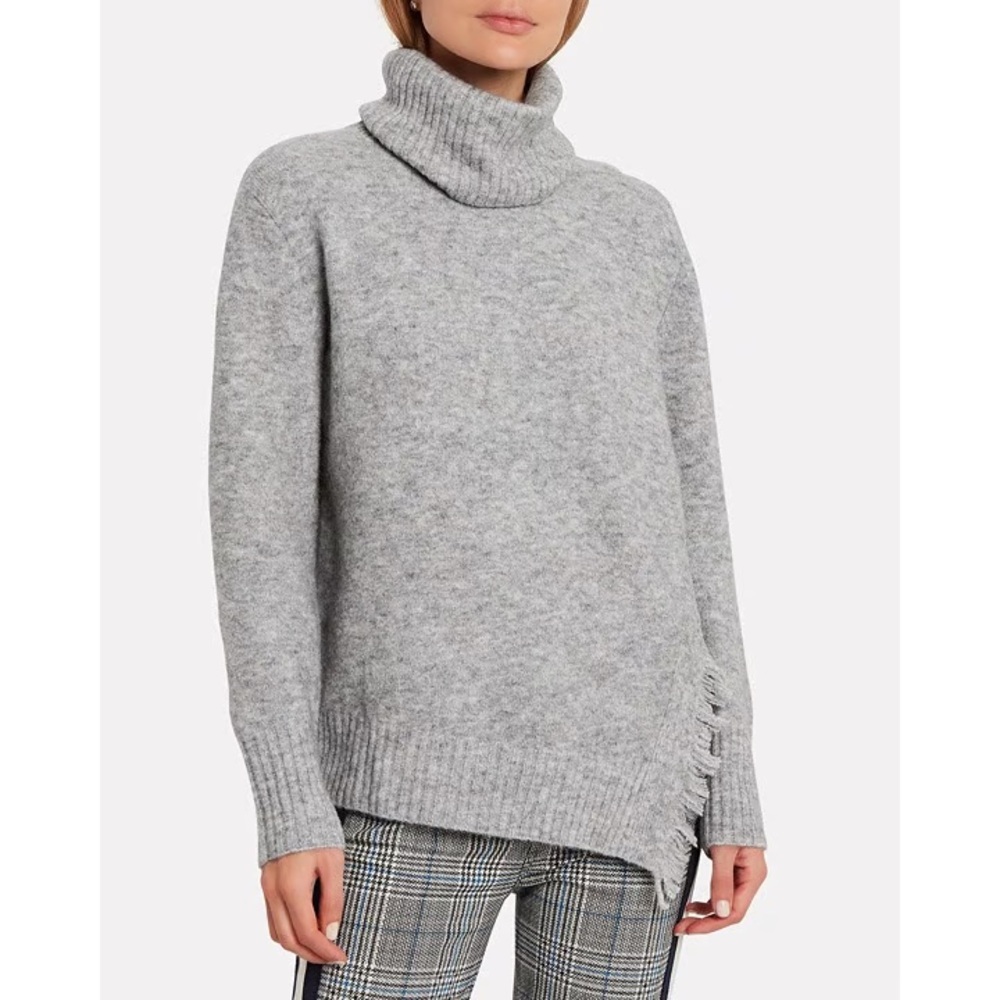 3.1 PHILLIP LIM Fringe Overlap Turtleneck Sweater Heather Gray Alpaca L